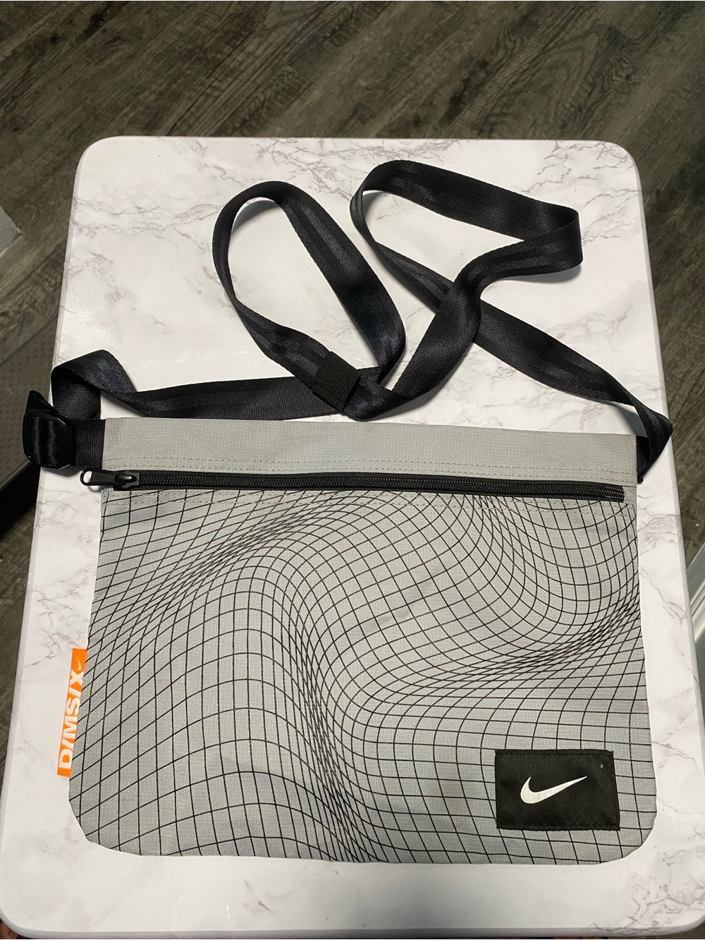 Nike Tech Crossbody Bag Gray Warped Grid Print Adjustable Sling Pouch NWOT